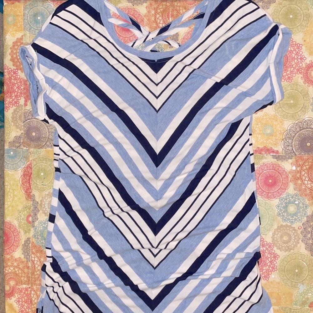 Cable & Gauge Petite Striped, Strappy Back Shortsleeved Top